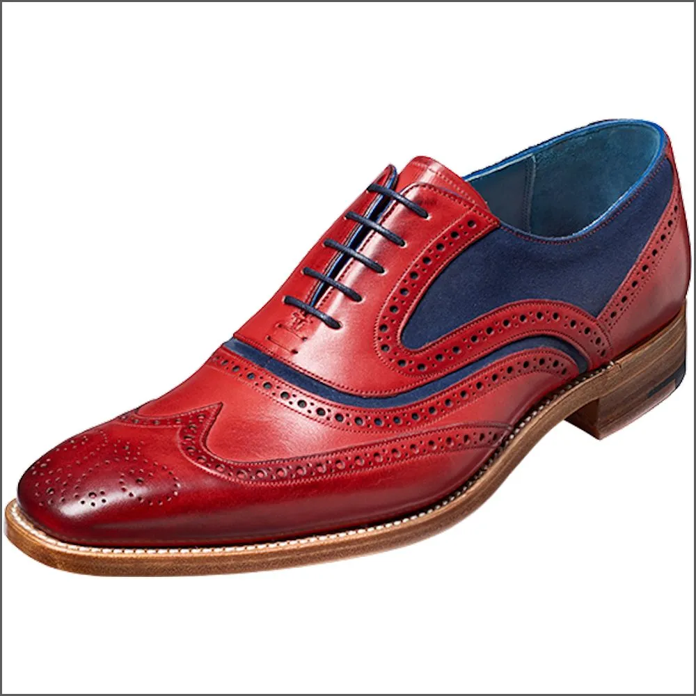 Barker McClean Red Hand Painted / Navy Suede Wingtip Brogue*