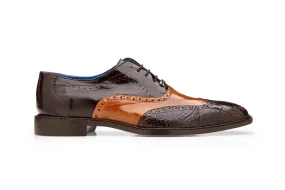 Belvedere - Varo, Genuine American Alligator and Eel Wing Tip Dress Shoe - Chocolate/Antique Tan - R49