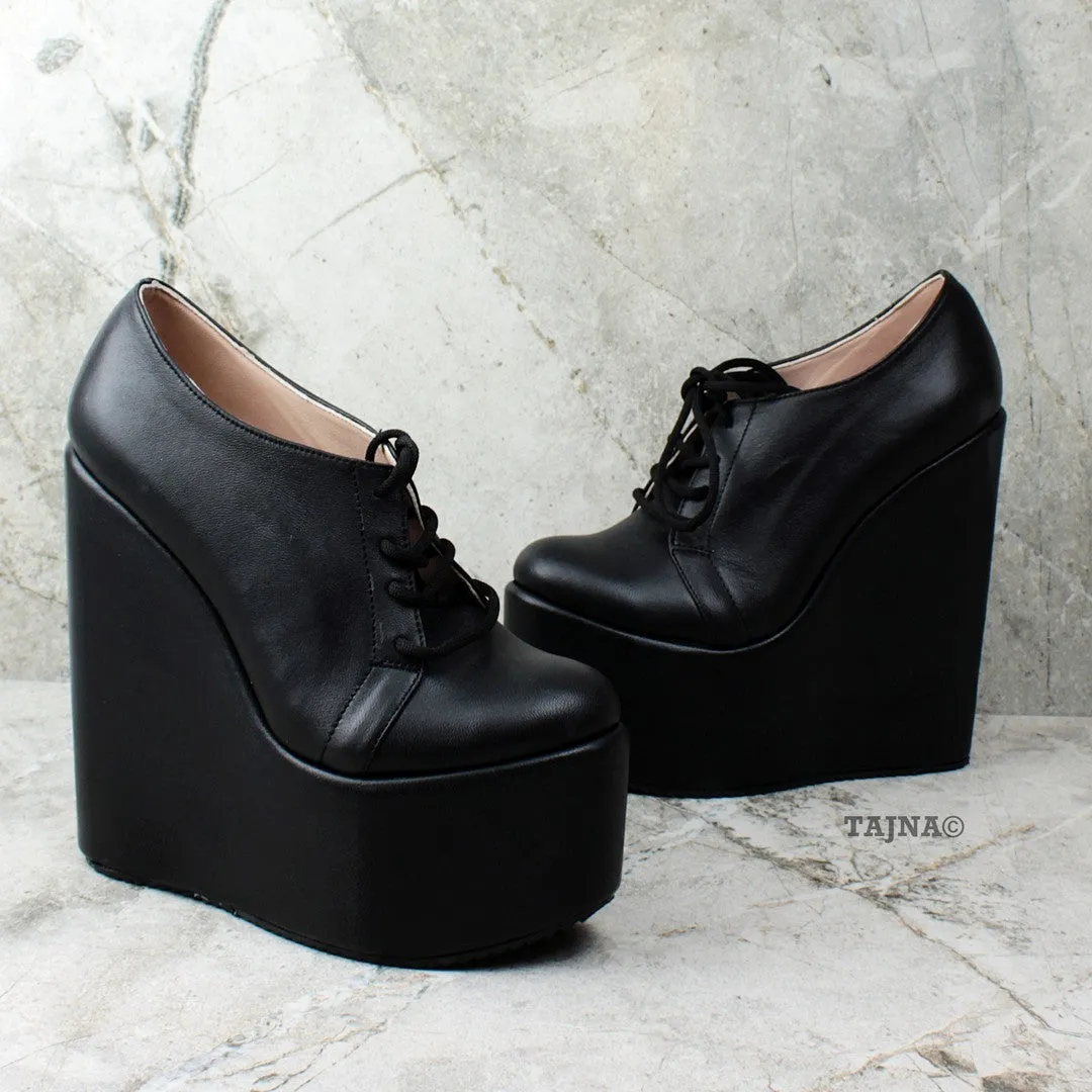 Black Lace Up Wedge Shoes