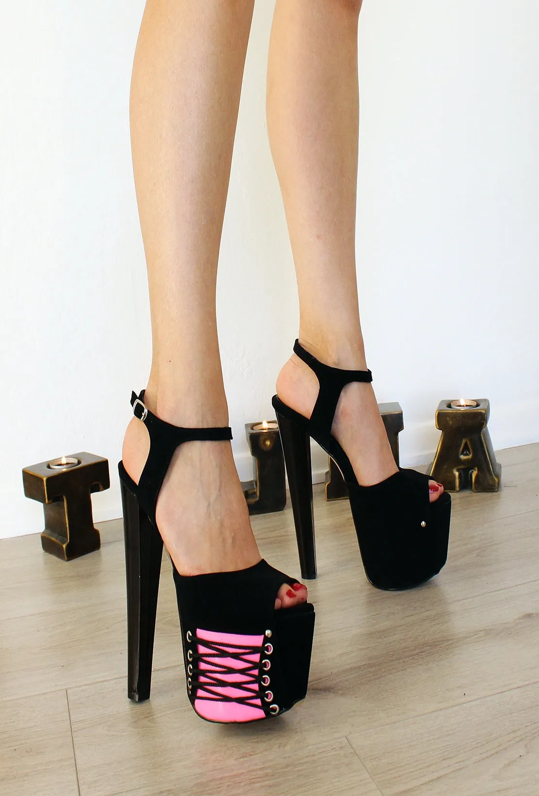 Black Pink Stylish 19 cm High Heel Platforms