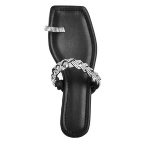 Black Rhinestone Flats Slippers