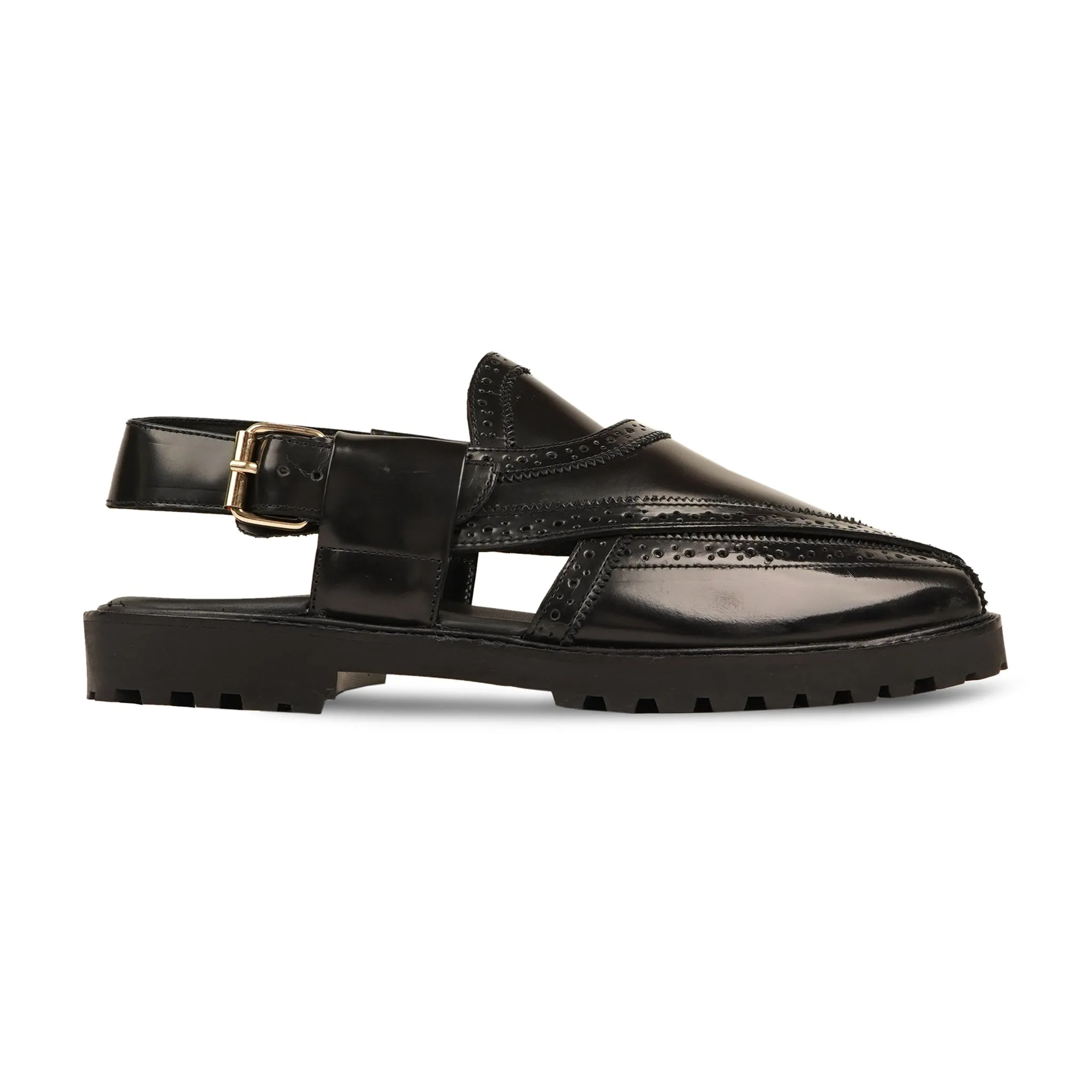 Brooklyn - Men's Black Box Leather High Shine Sandal