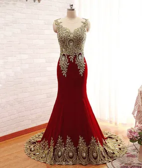 Burgundy chiffon lace applique long prom dress, burgundy evening dress