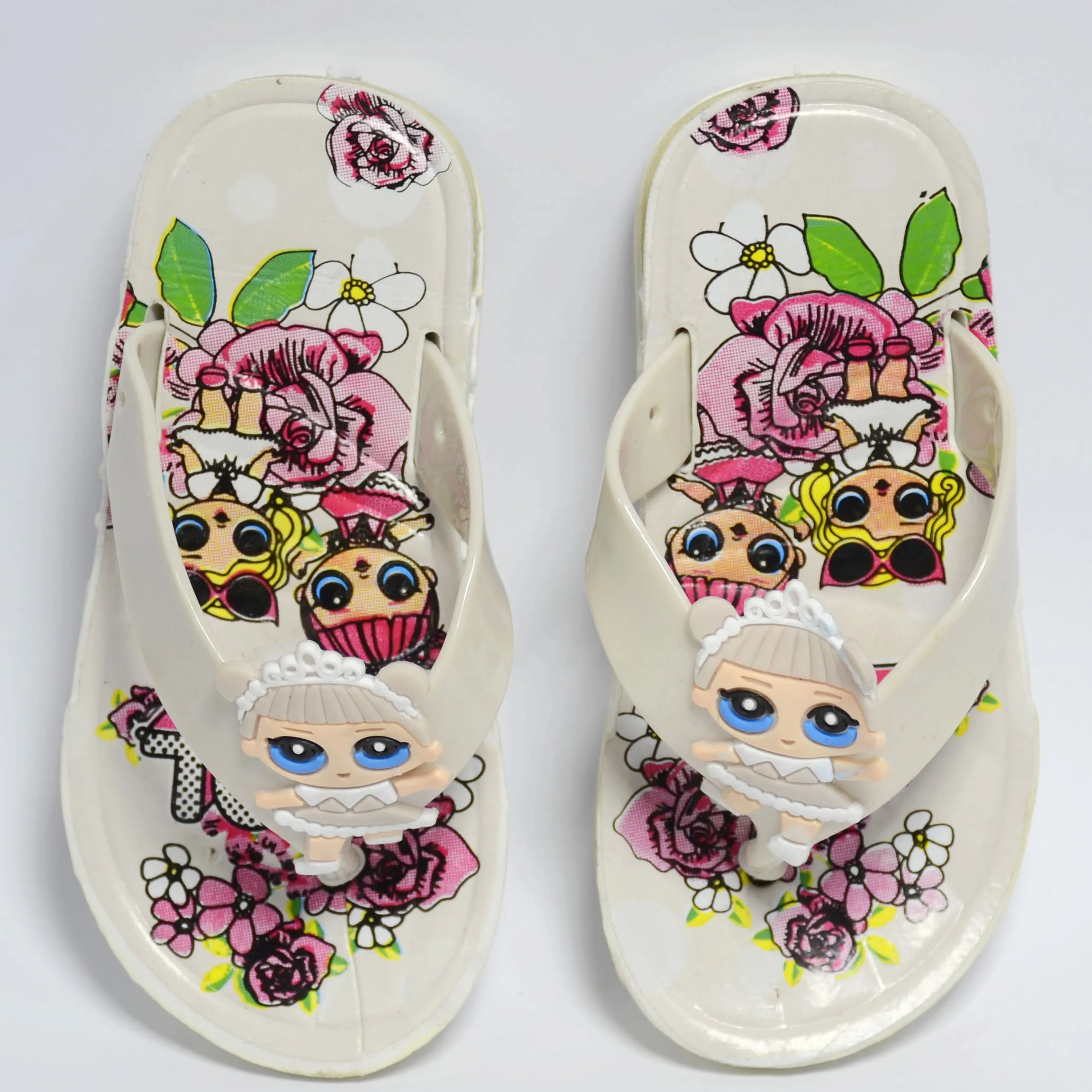 C1406 WATER FISH Happy Doll Back Light Off White Flip Flop