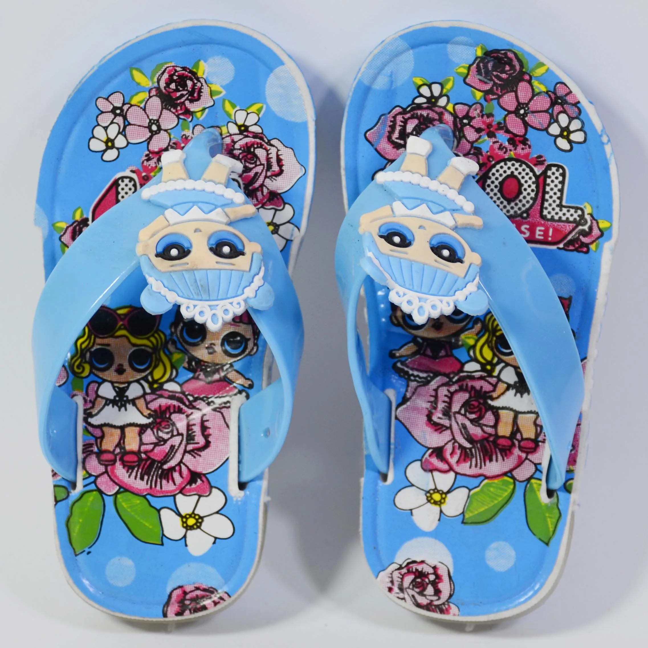 C1409 WATER FISH Happy Doll Back Light Blue Flip Flop