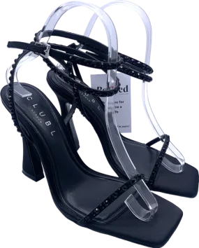 Club L Black Nostalgia - Satin Heeled Sandals With Diamante Straps UK 4 EU 37 👠