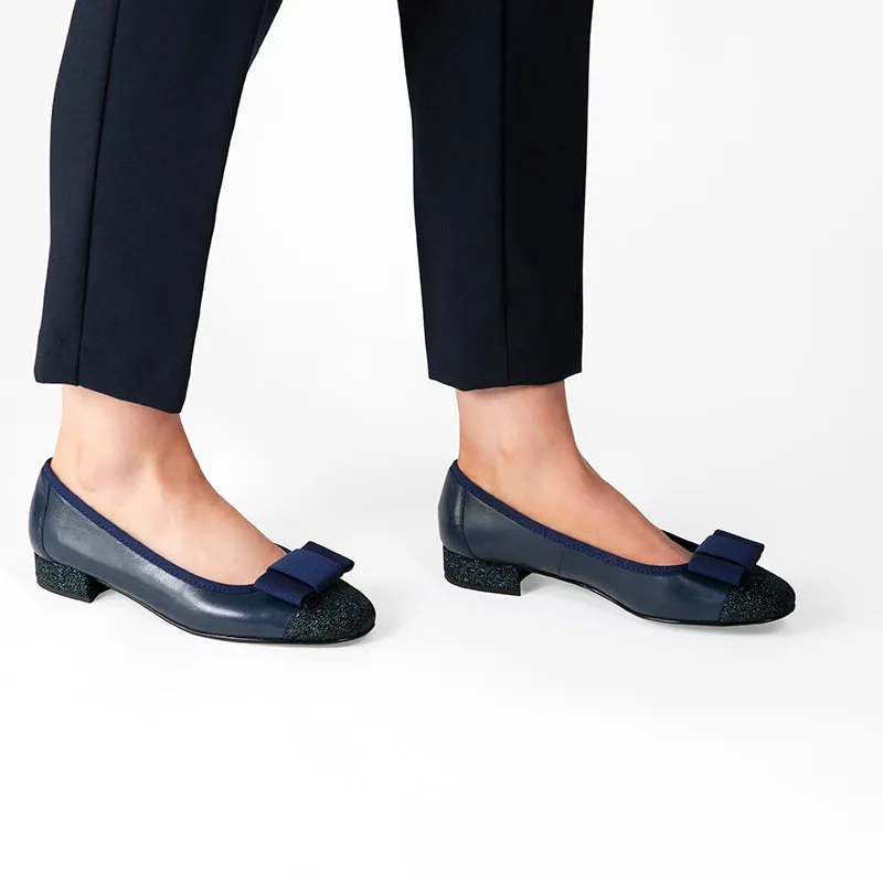 Fabucci Navy  leather Ballerina with Bow