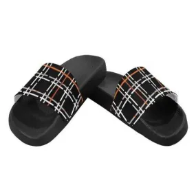 Flip-Flop Sandals, Black Orange and White Tartan Style Women's Slides