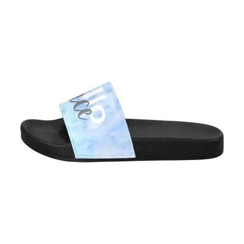 Flip-Flop Sandals, Blue Watercolor Hello Peace Style Women's Slides