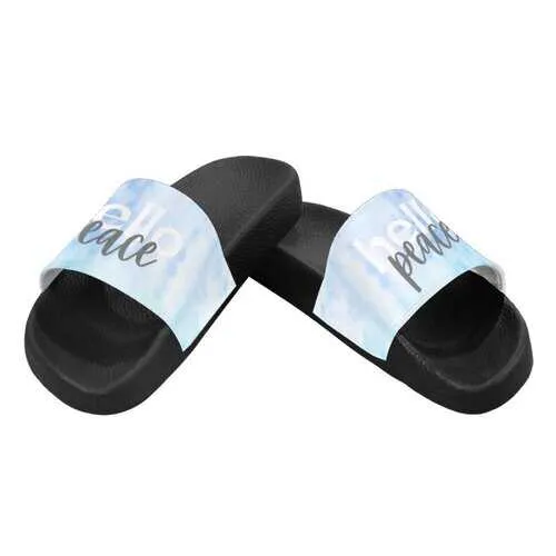 Flip-Flop Sandals, Blue Watercolor Hello Peace Style Women's Slides