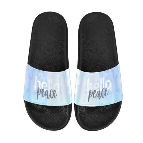 Flip-Flop Sandals, Blue Watercolor Hello Peace Style Women's Slides