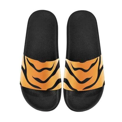 Flip-Flop Sandals, Orange and Black Tiger Stripe Women's Slides