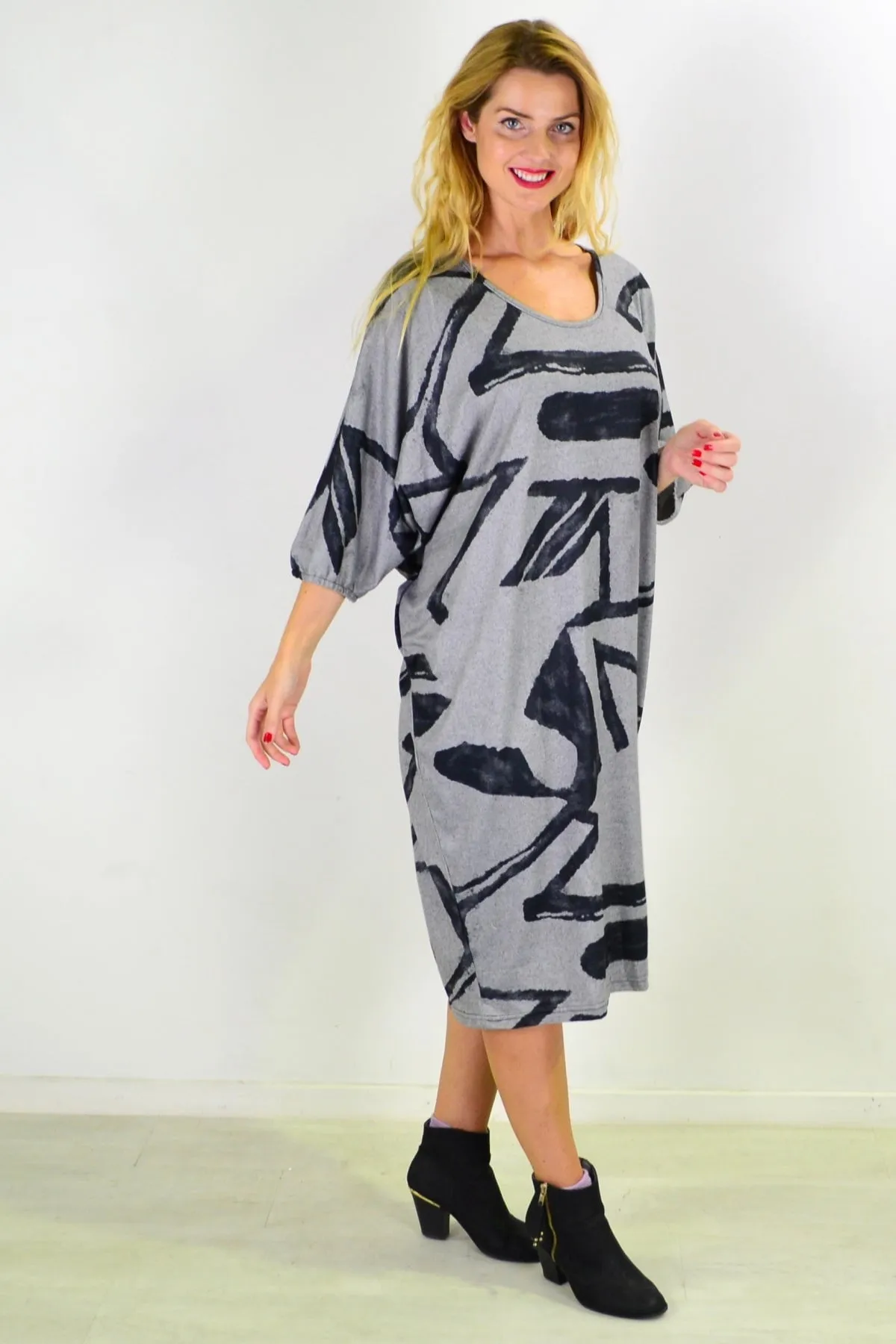 Grey Retro Tapered Tunic Dress