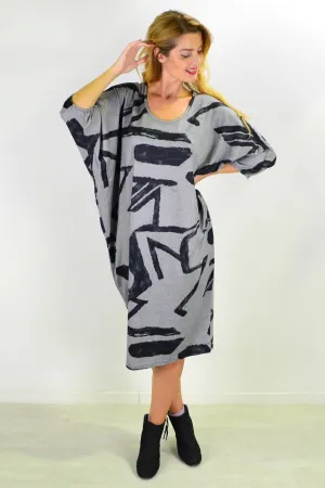 Grey Retro Tapered Tunic Dress