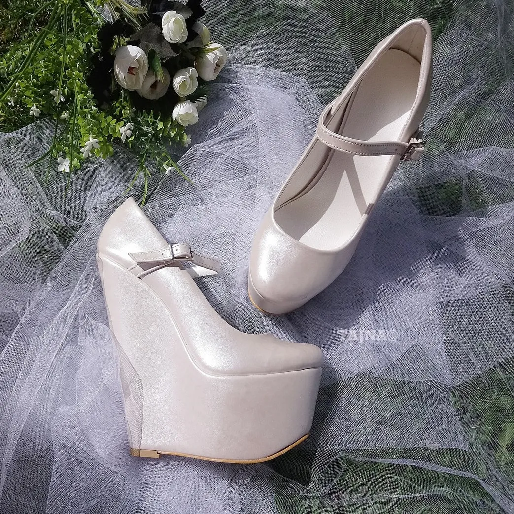 Ivory  Heel Wedge Bridal Shoes