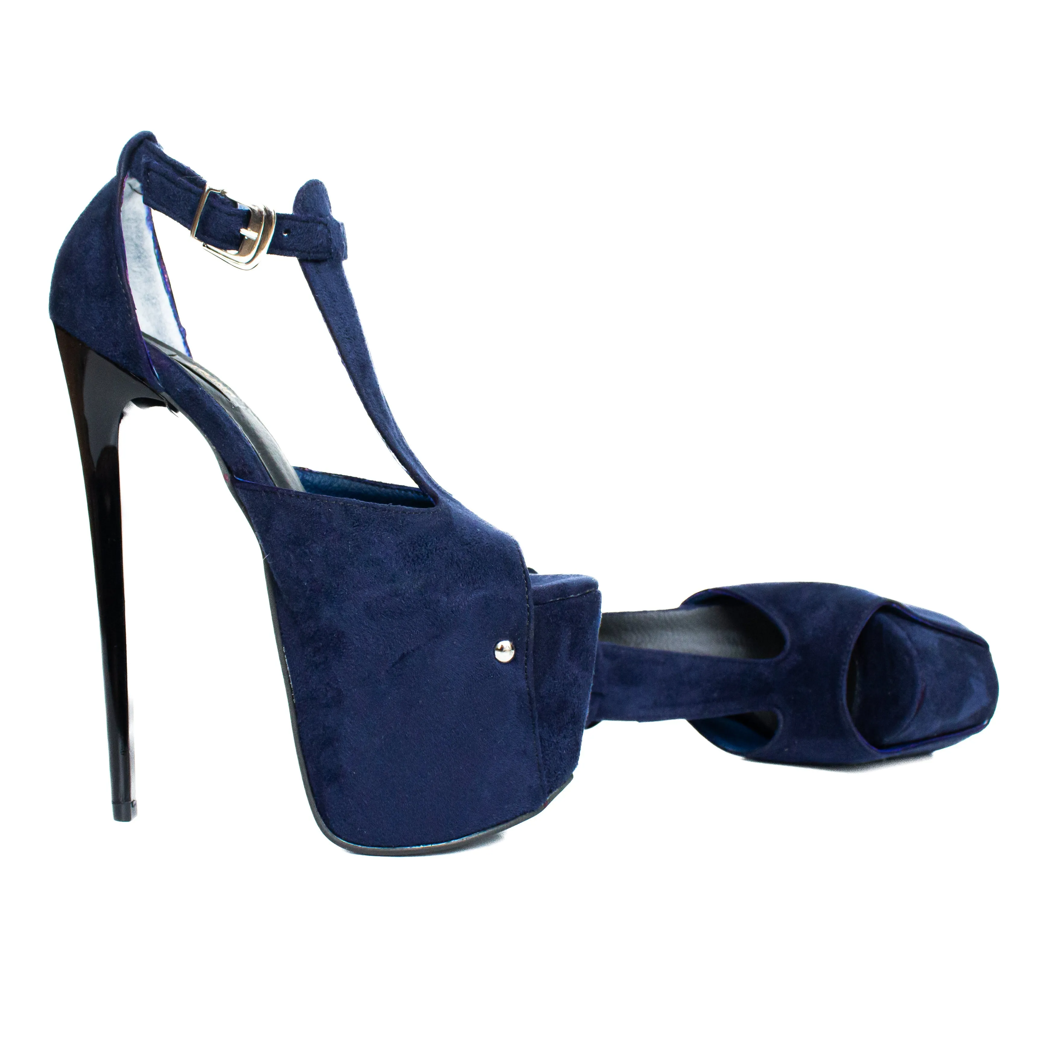 Midnight Blue T-Strap Peep Toe Platform Heels