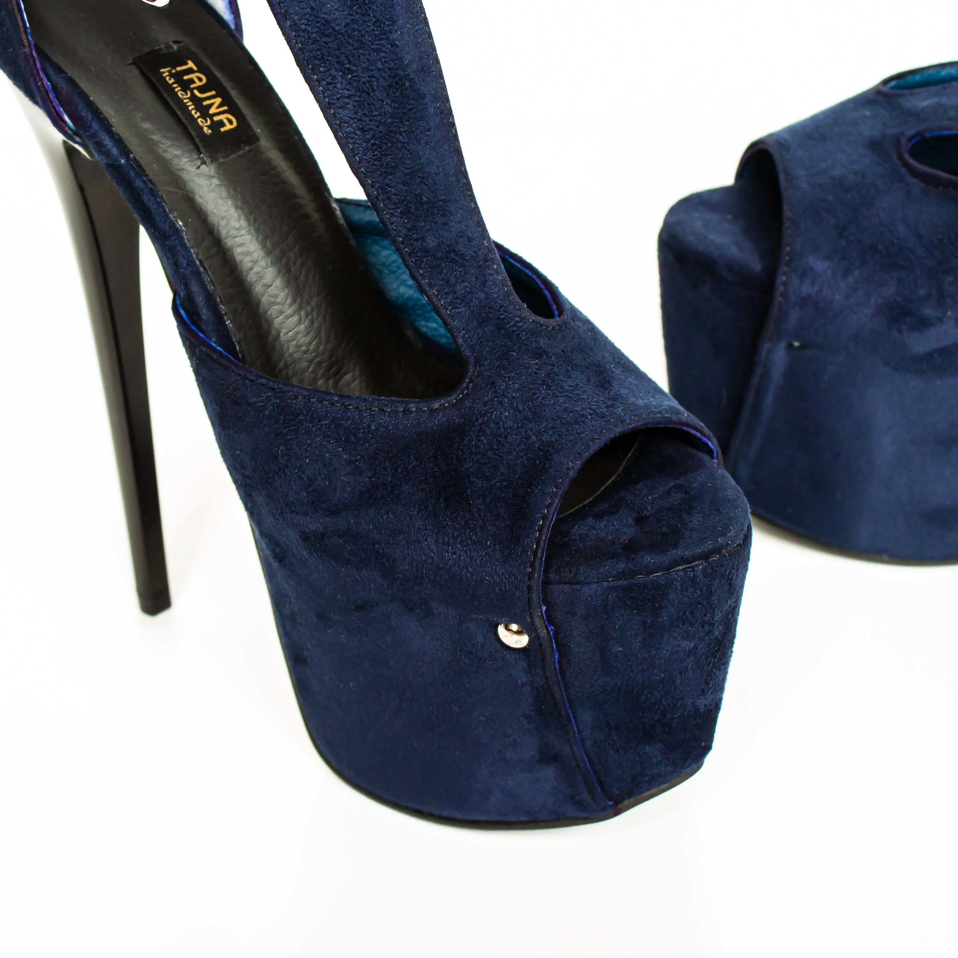 Midnight Blue T-Strap Peep Toe Platform Heels