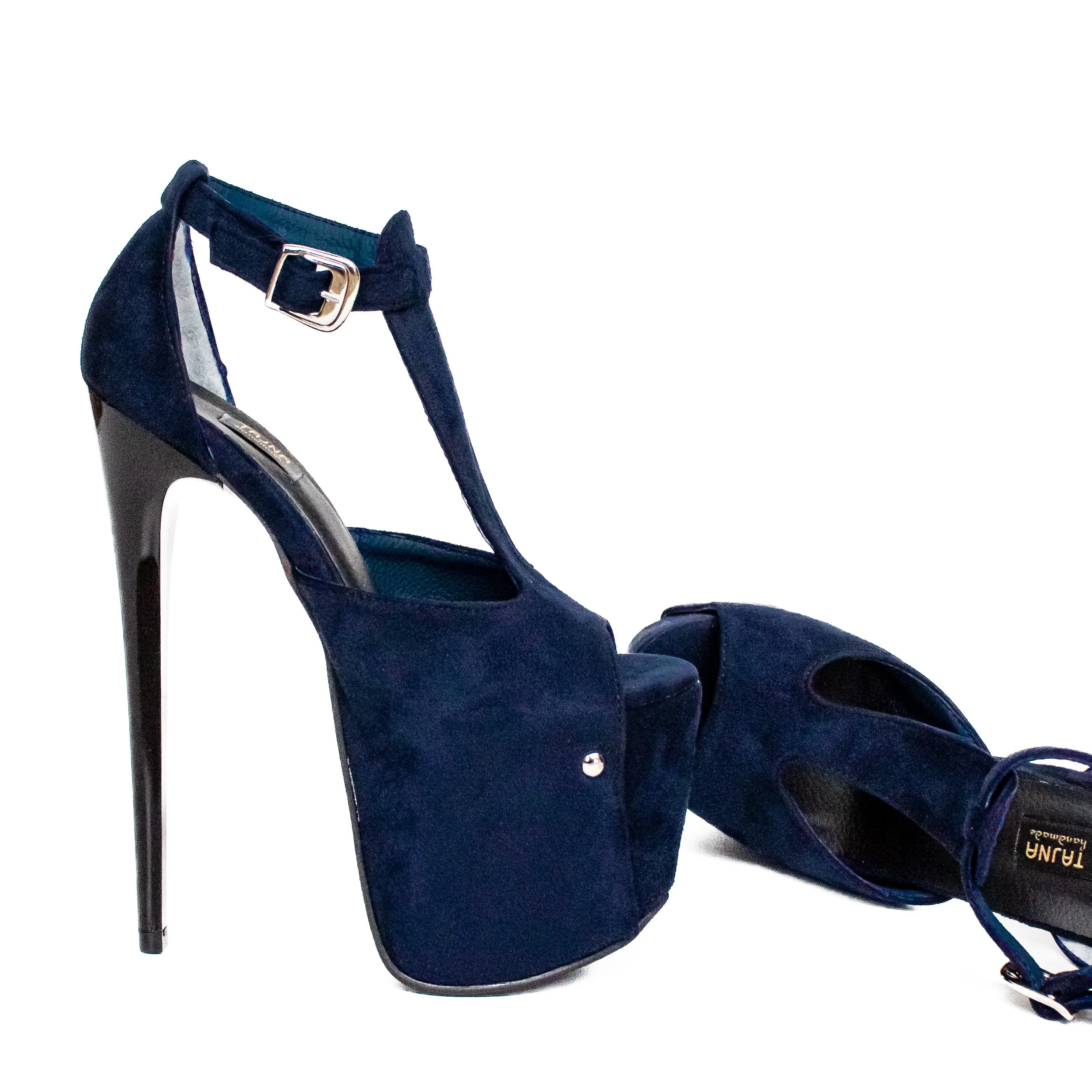 Midnight Blue T-Strap Peep Toe Platform Heels