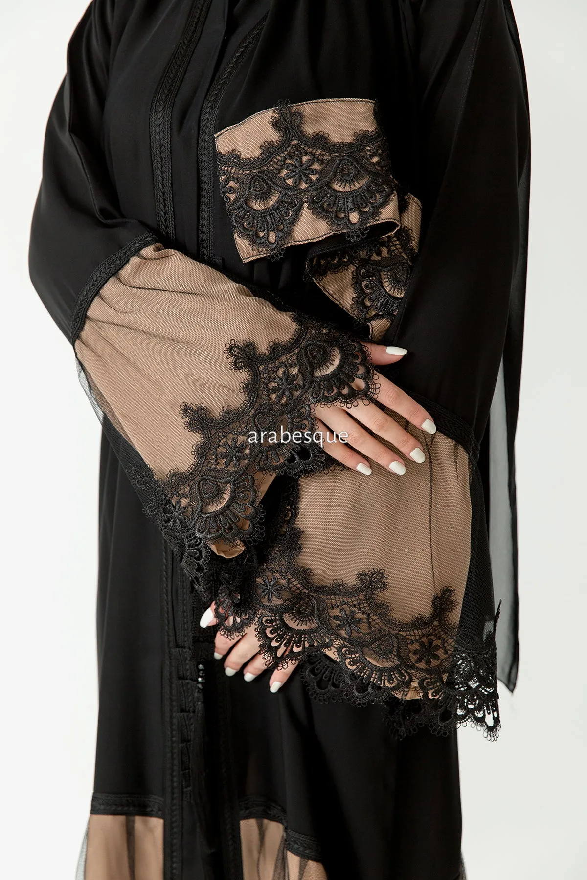 Open Abaya with Lace Detailing - 3 Colours