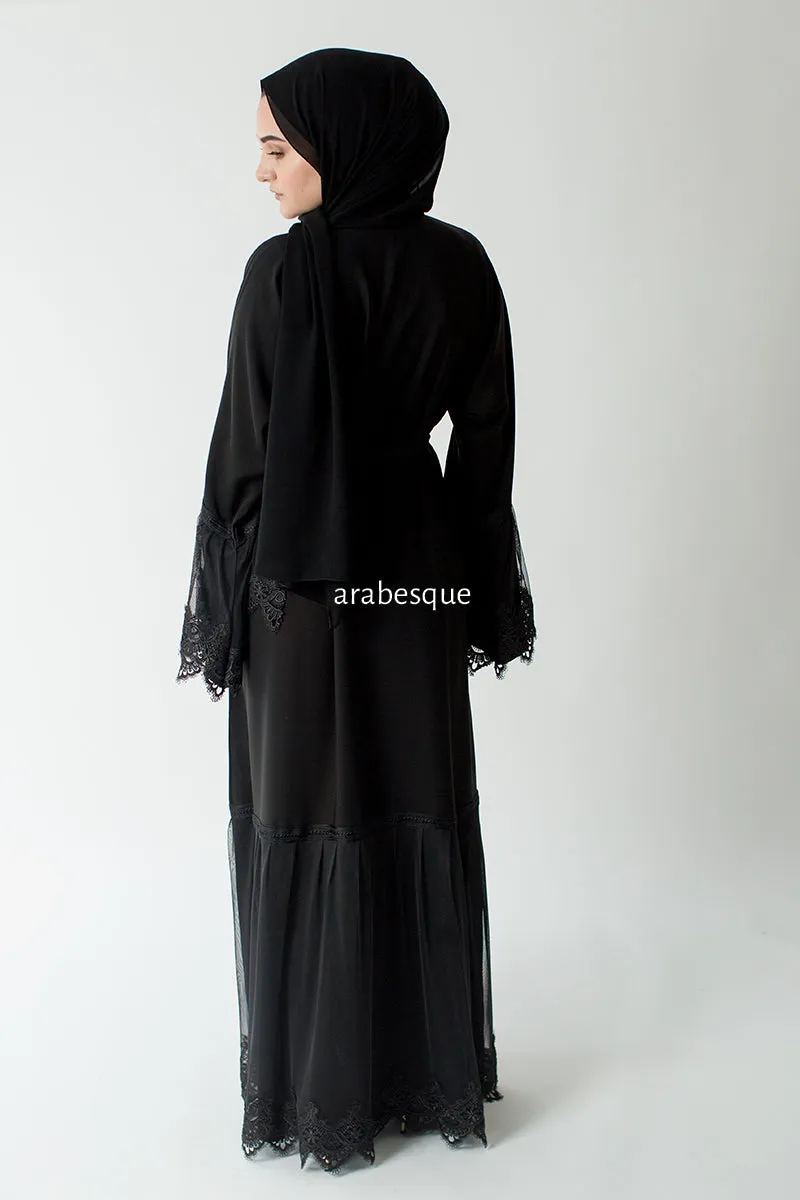 Open Abaya with Lace Detailing - 3 Colours