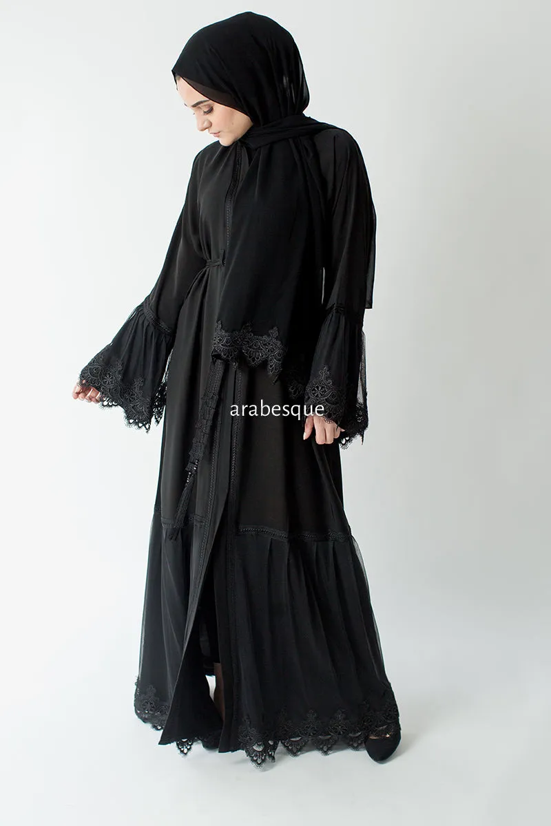 Open Abaya with Lace Detailing - 3 Colours