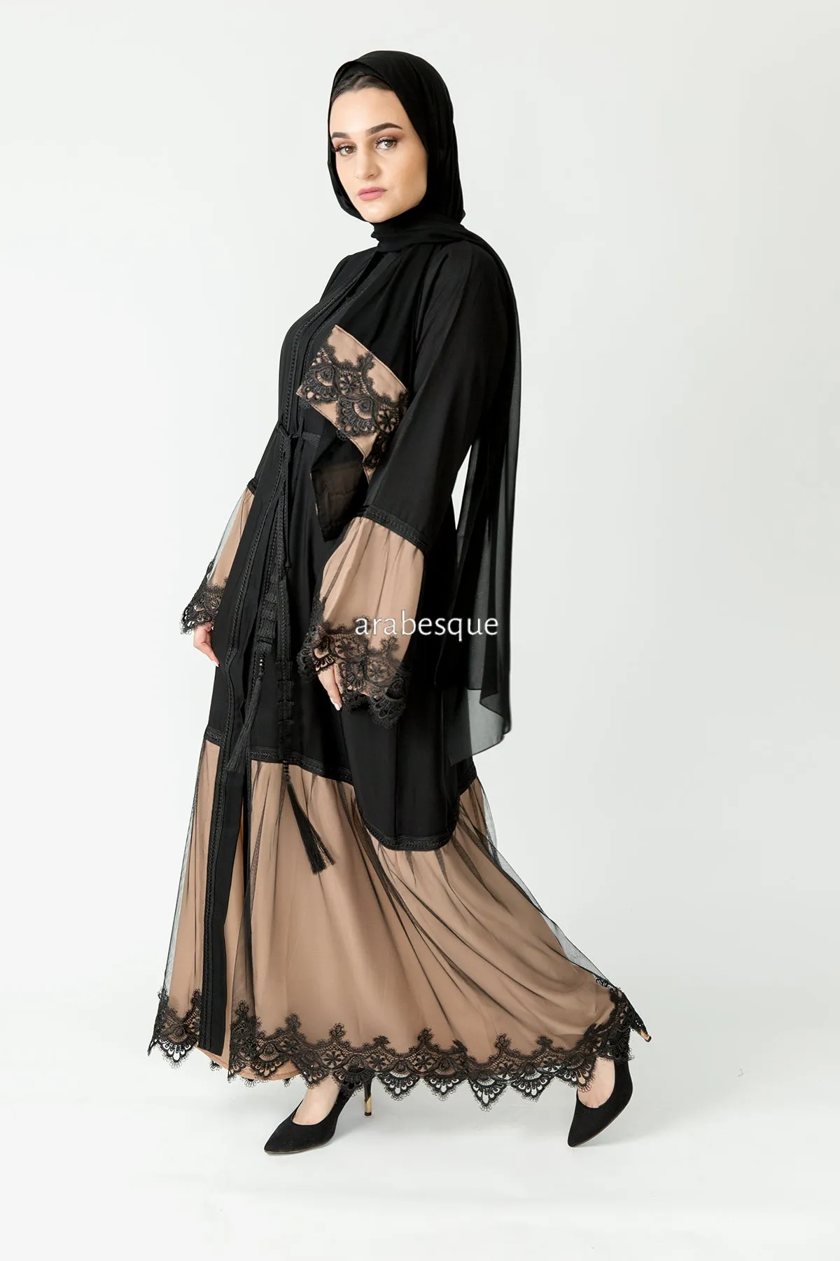 Open Abaya with Lace Detailing - 3 Colours