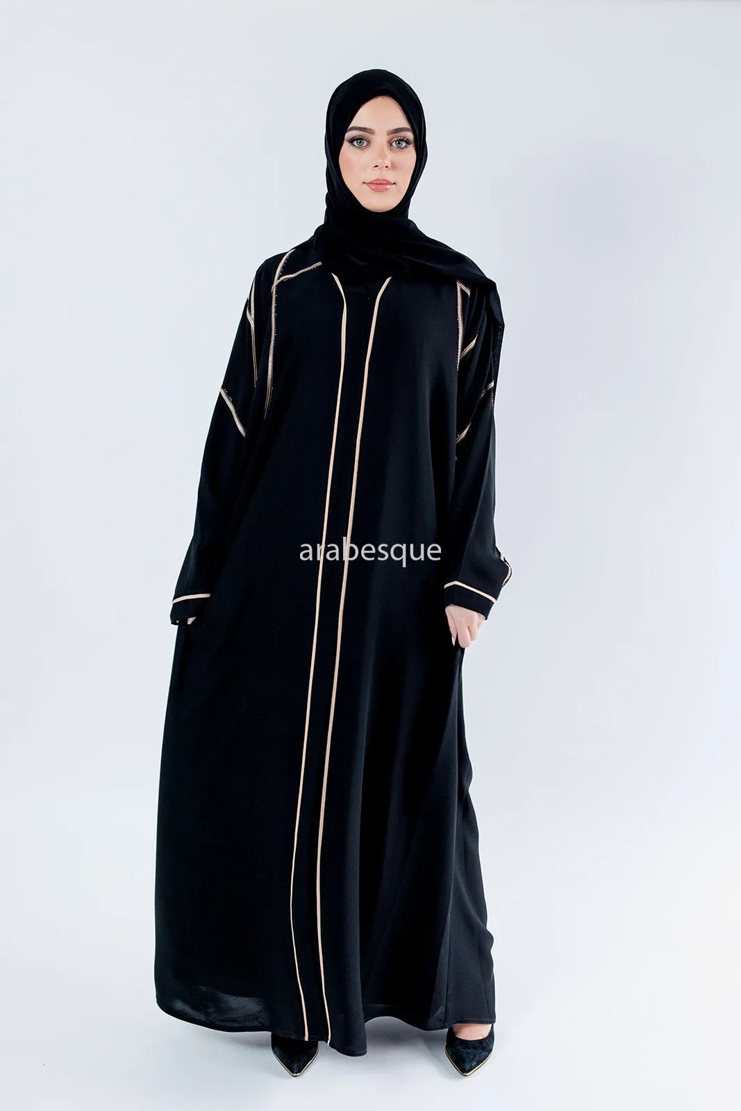 Open Butterfly Abaya with Embellished Embroidery