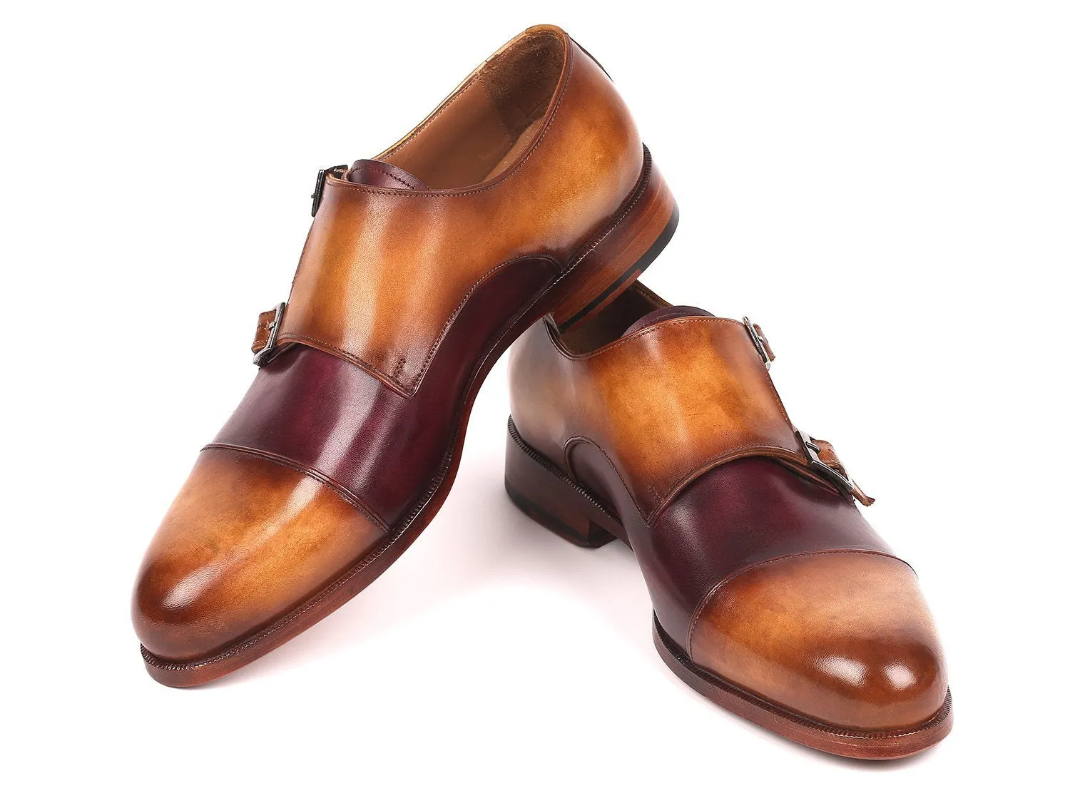 Paul Parkman Men's Captoe Double Monkstraps Brown & Purple (ID#045BP17)