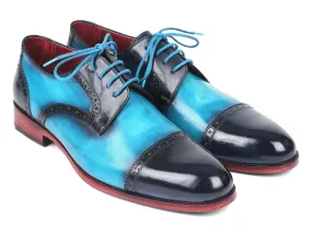 Paul Parkman Two Tone Cap-Toe Derby Shoes Blue & Turquoise (ID#046-TRQ)