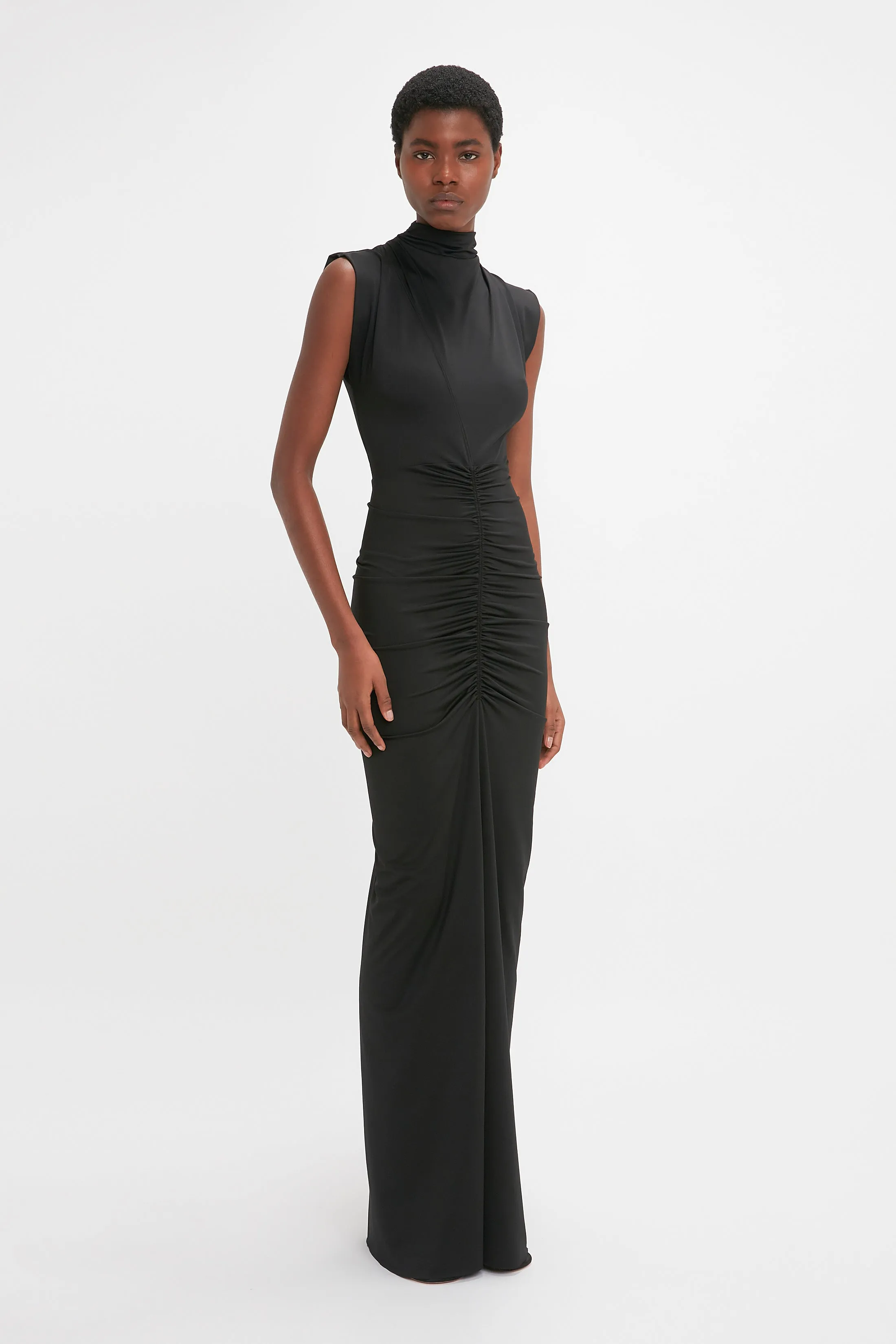 Ruched Jersey Gown In Black