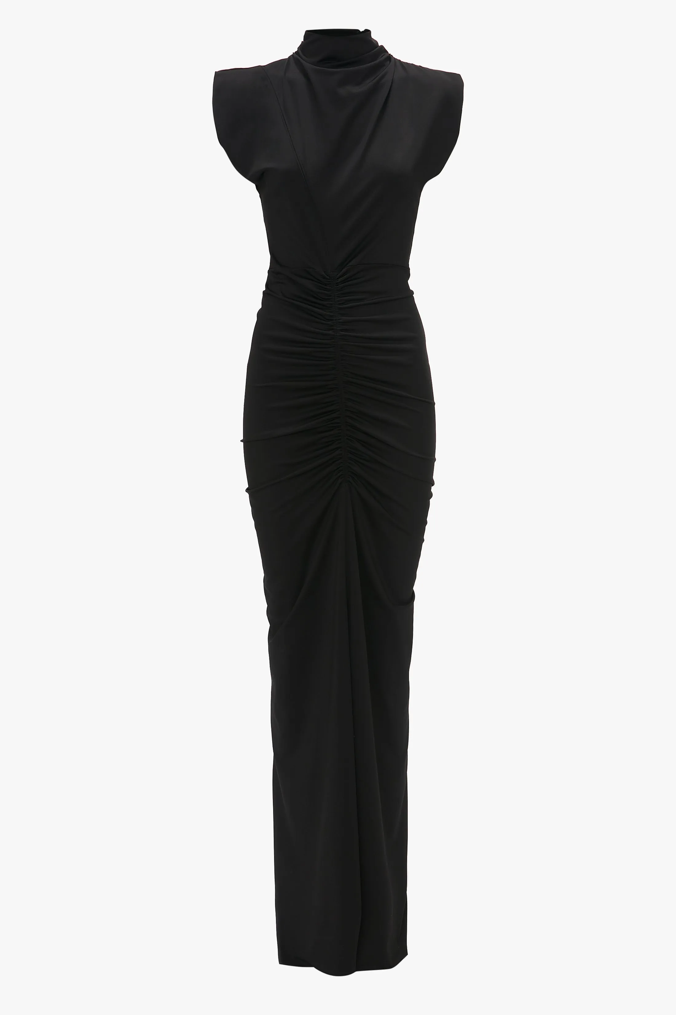 Ruched Jersey Gown In Black