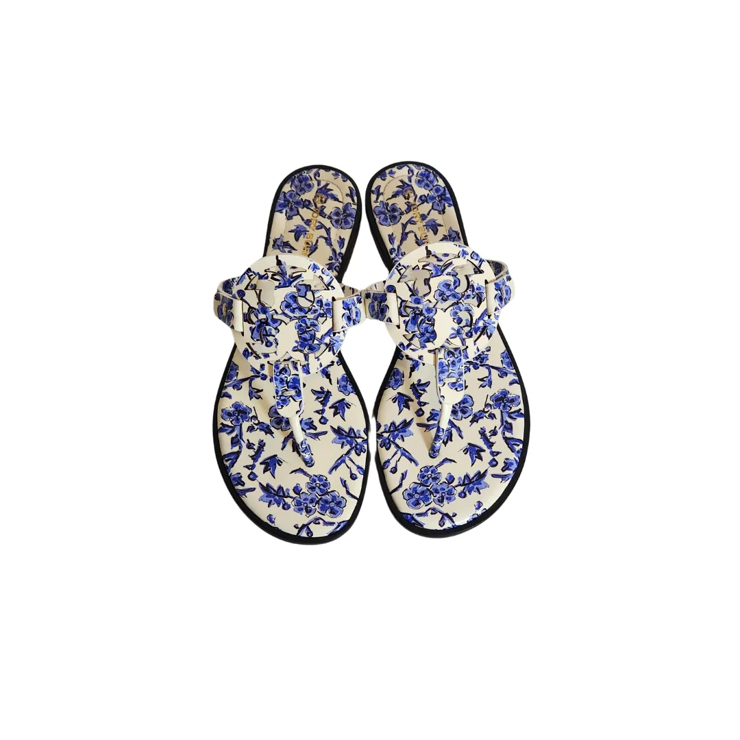 Tory Burch Blue & White Printed Miller Welt Leather Sandals | Like New |