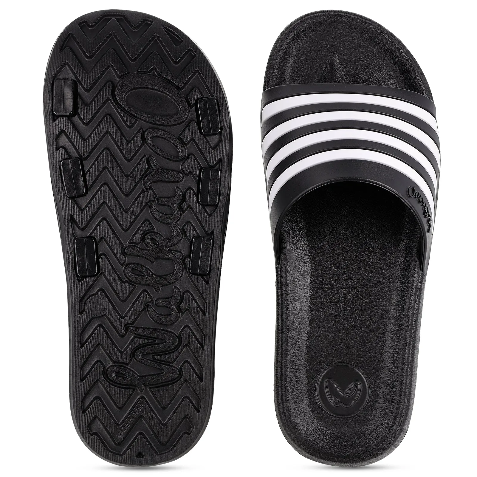 Walkaroo Mens Flip Flop Sliders  - WC4819 Black